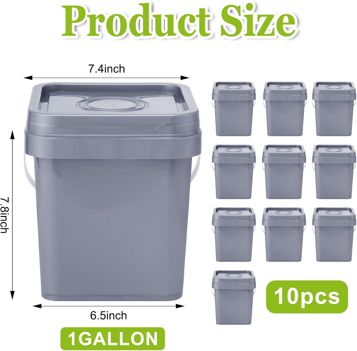 10 Pcs Food Grade Square Bucket with Lid 1 Gallon Plastic Bucket 4.5L Utility In