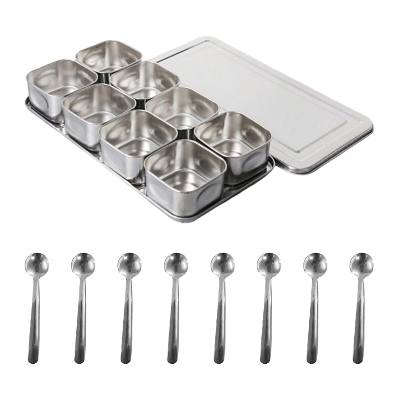 Practical Stainless Steel 6/8 Partition Seasoning Tray Seal Lid Kitchen Tool