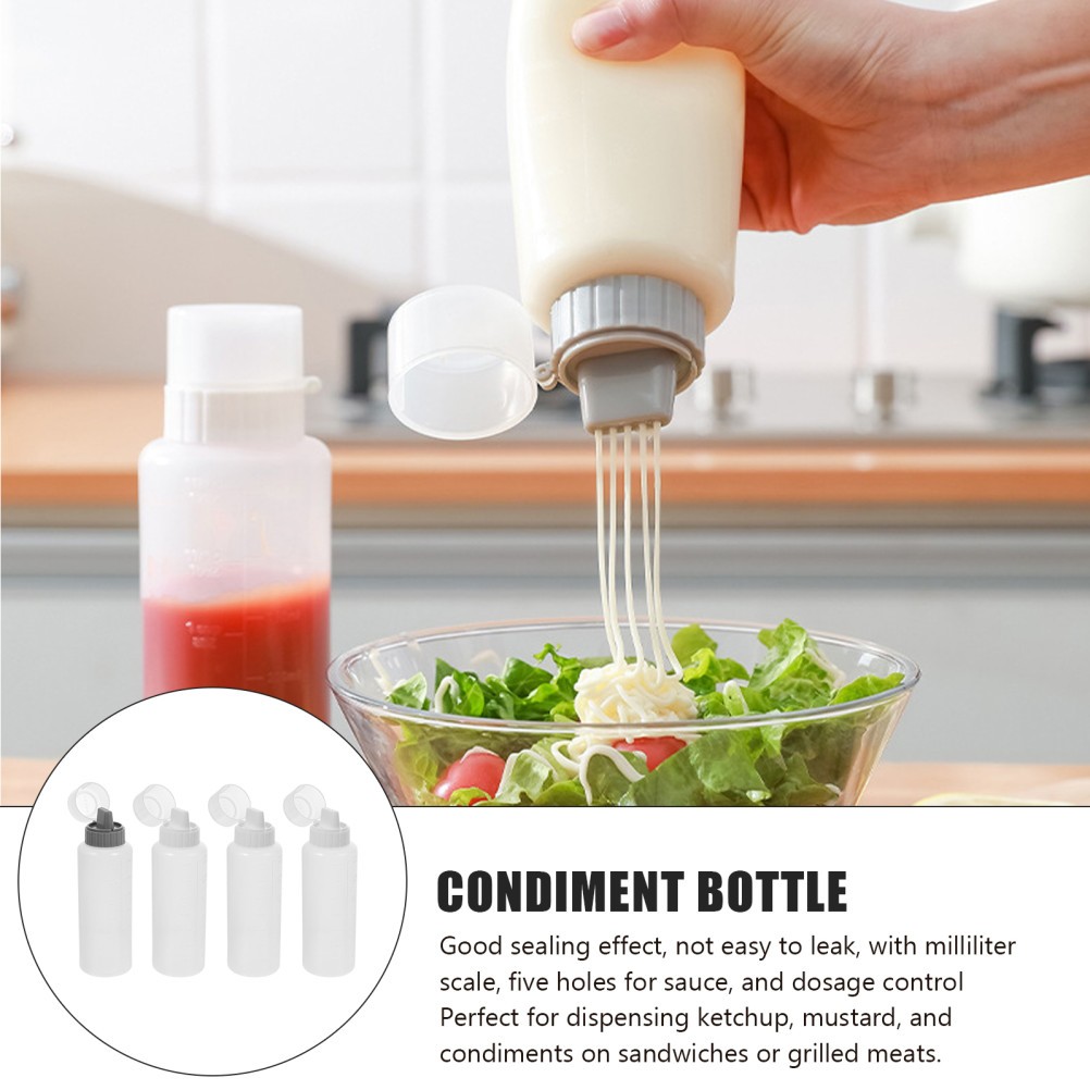 4 Pcs Cream Sauce Squeeze Bottles 350 ml Condiment Bottles with Scale