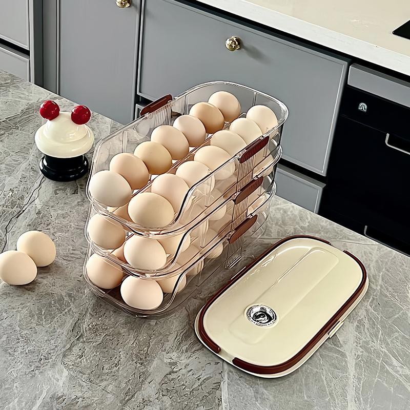 1PCS Home Refrigerator Egg Organizer Sliding Egg Carton Automatic Egg Roller .