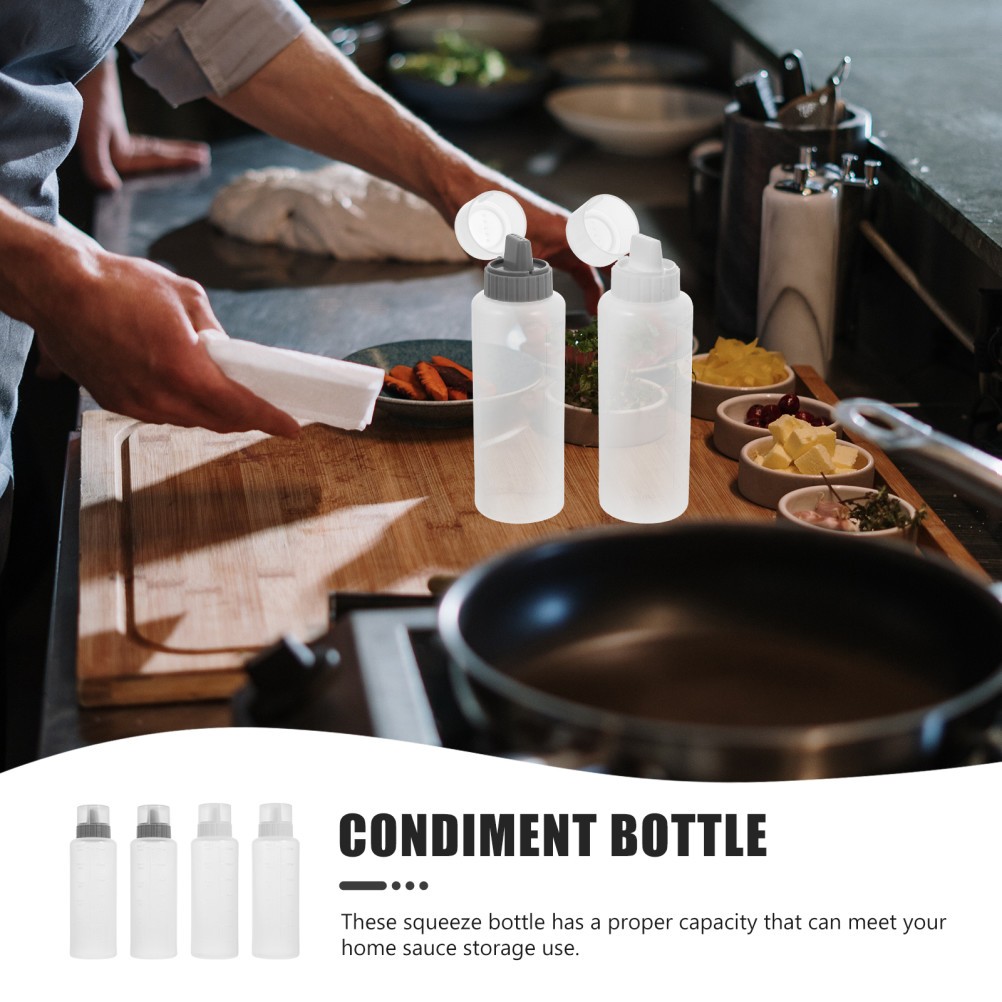 4 Pcs Cream Sauce Squeeze Bottles 350 ml Condiment Bottles with Scale
