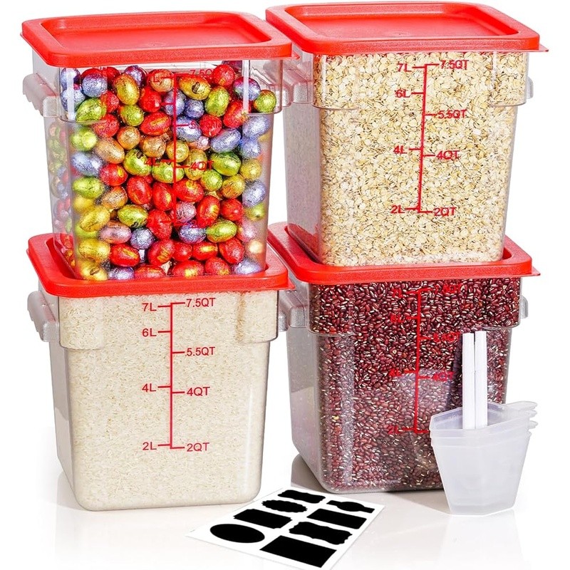 Food Storage Container Set 4PC 8QT Clear Durable Stackable BPA Free Lids Labels