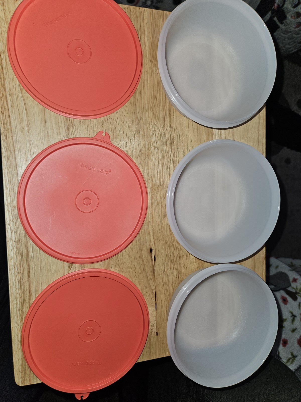 Tupperware Round Plastic Bowl Set, White Bowls Orange Snap Lids, 6-Piece