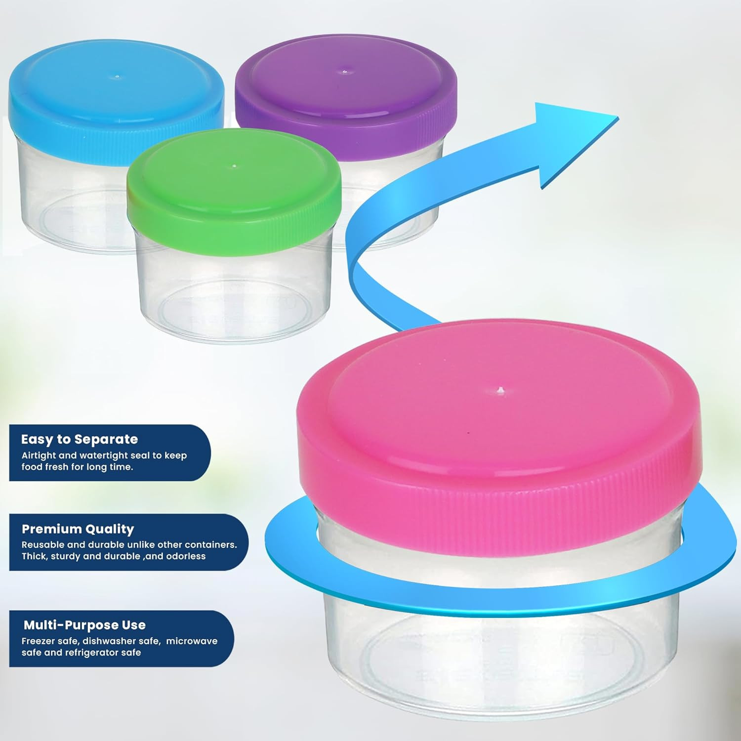Condiment Containers with Screw Lids (4-Piece) – 1.4 Ounce – Bright Colors