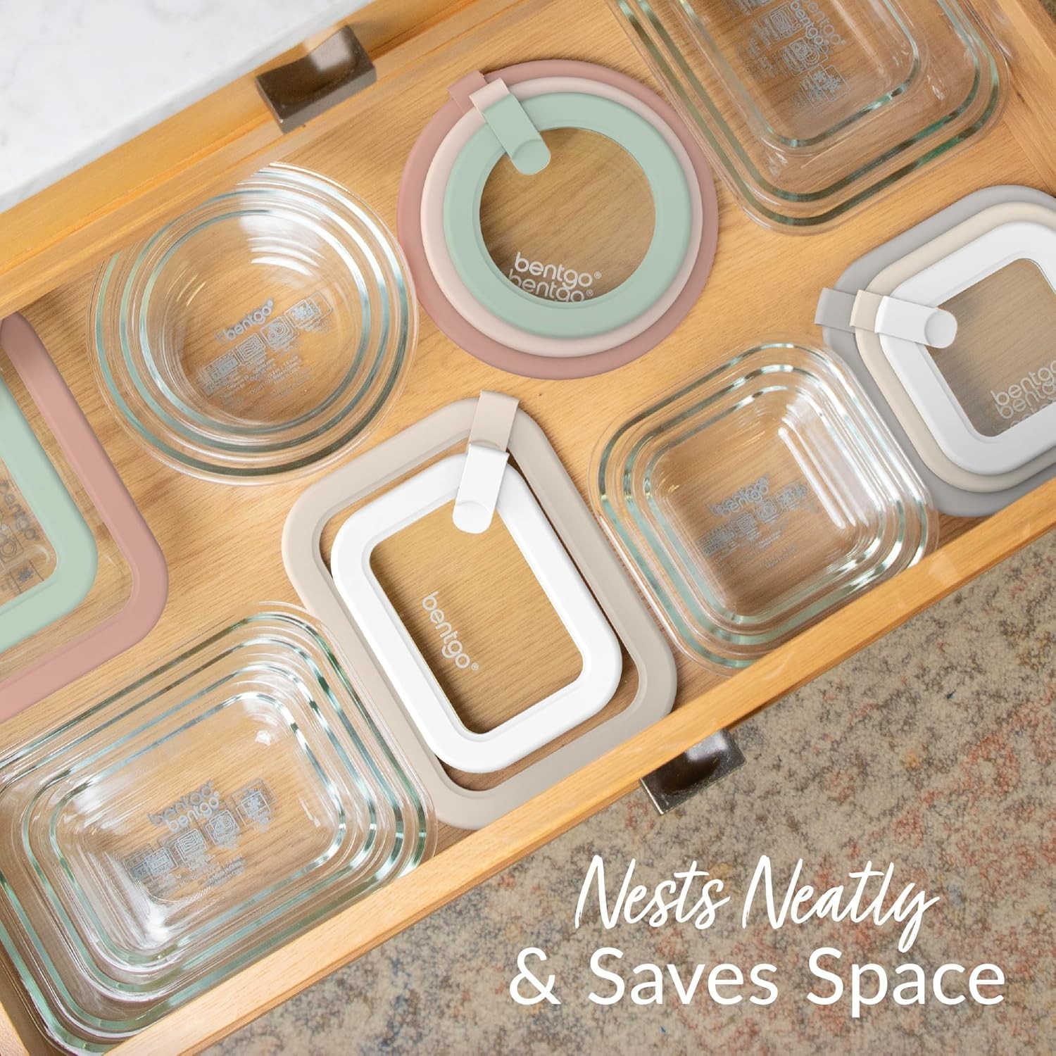 10Pc Glass Food Storage Containers Airtight Lids BPA Free White Stone