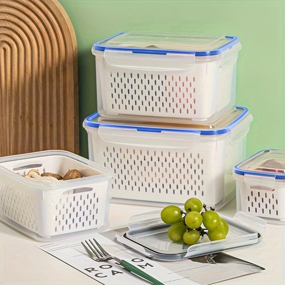 White Refrigerator Storage Containers 2 Pack with Removable Colander Baskets
