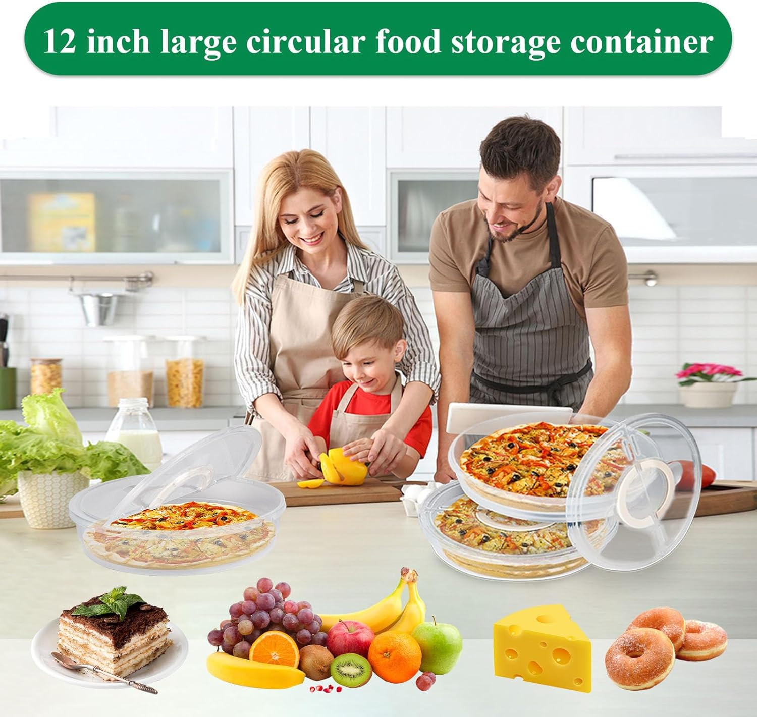 2 Pack 12Inch Storage Container with Lid and Handle, Reusable 2 Compartments Pi