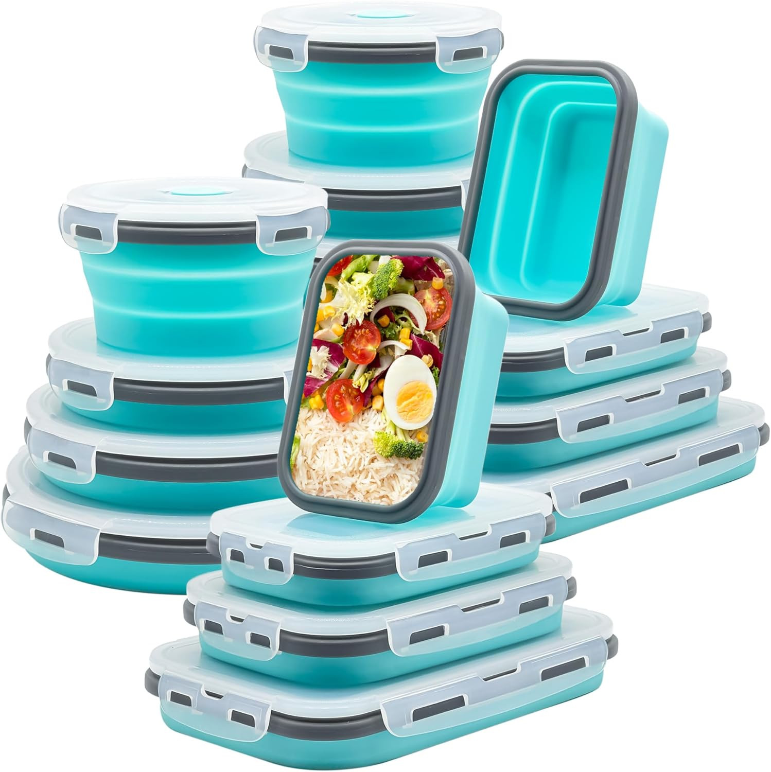 16 Pack Collapsible Silicone Food Storage Containers, Freezer & Dishwasher Safe