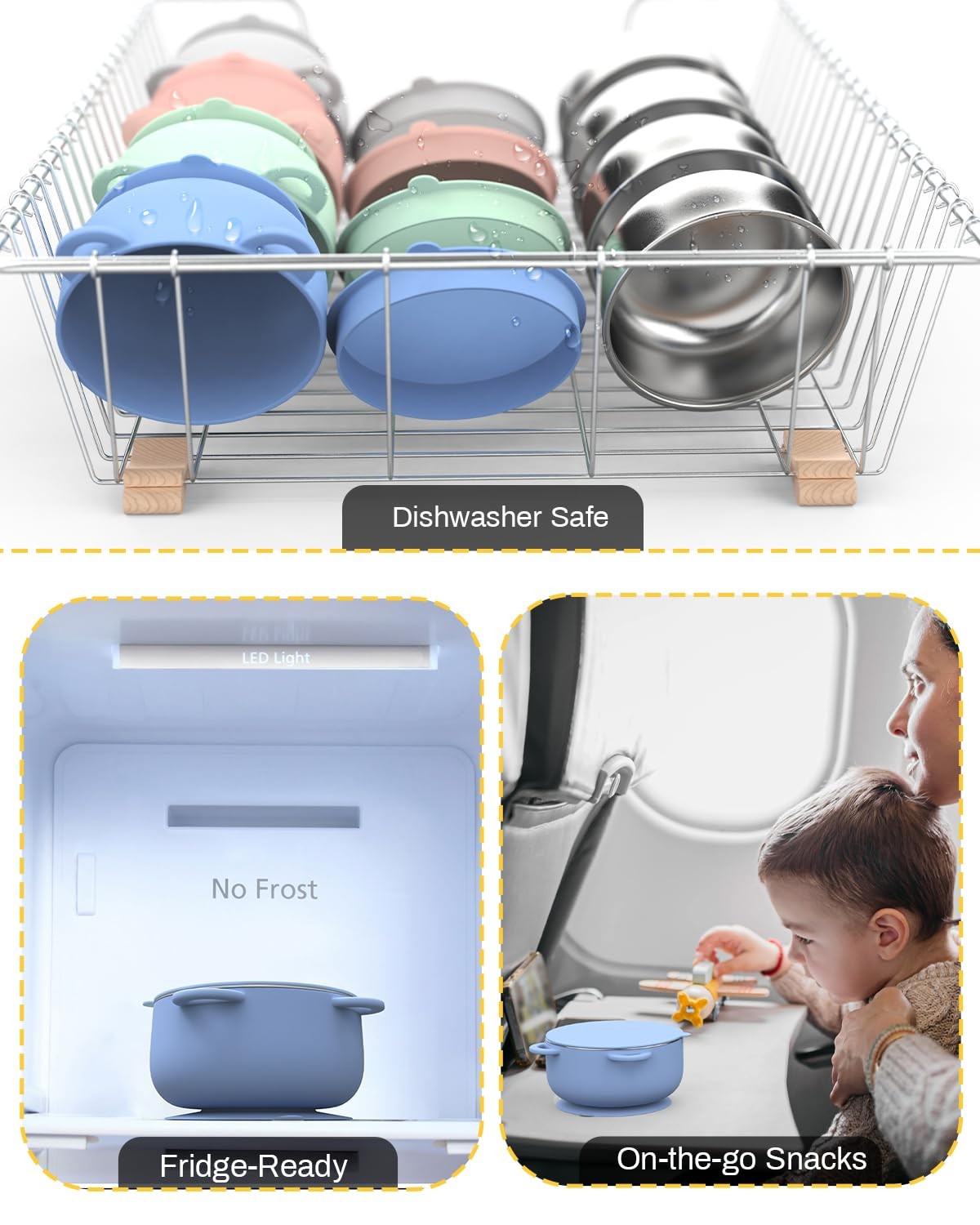 Baby Suction Bowls with Lids 4Pack, 2in1 Stainless Steel 304 Toddler Bowl & R…