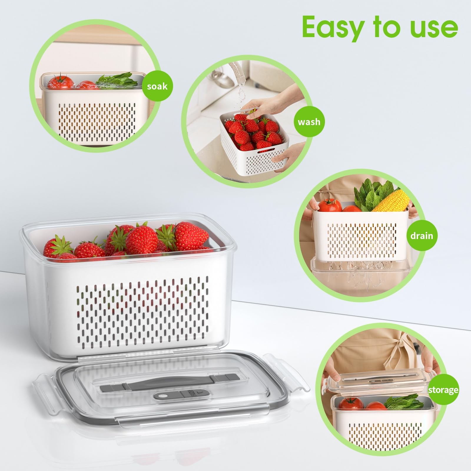 Fridge Fruit Vegetable Storage Containers 5 Sizes Colander Vent Lids Keep Fresh