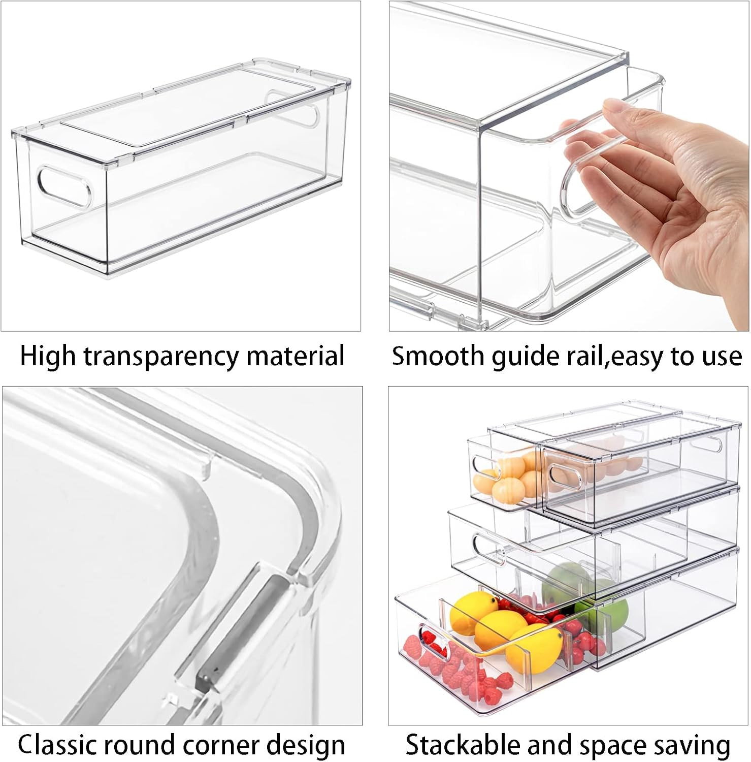 Stackable Refrigerator Organizer Bins – 9 Pack Clear Pull-Out Drawers for Produc