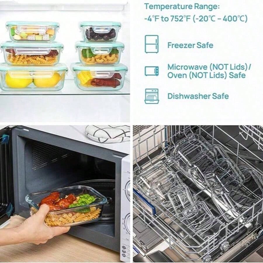 16 PC Glass Food Storage Containers With Lids Leak Proof Meal Prep Refrigerator