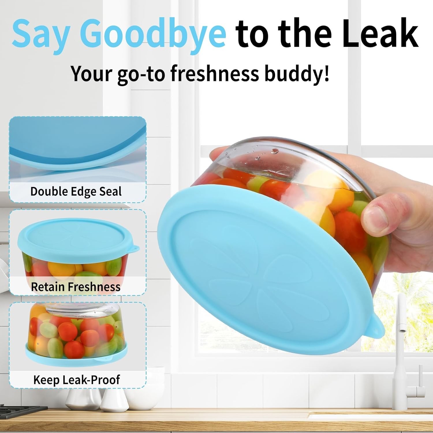 Seal Storage Cover Safe for Glass Bowls, for Microwave, Dishwasher and Freezer