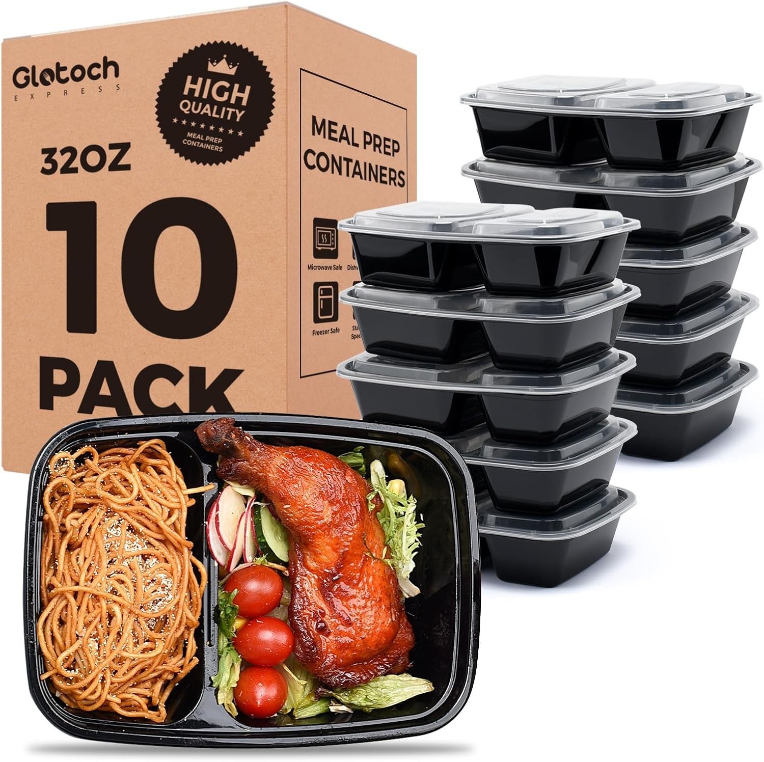 Stackable 10 Pack 32oz BPA-Free Meal Prep Containers – Microwave Safe & Durable