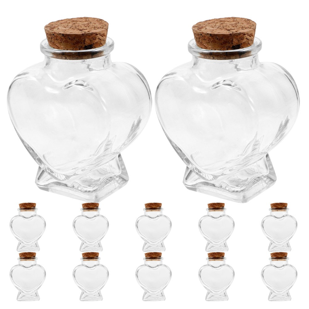 12 Pcs Mini Heart-shaped Wishing Bottle Glass Jar with Cork Clear Bottles