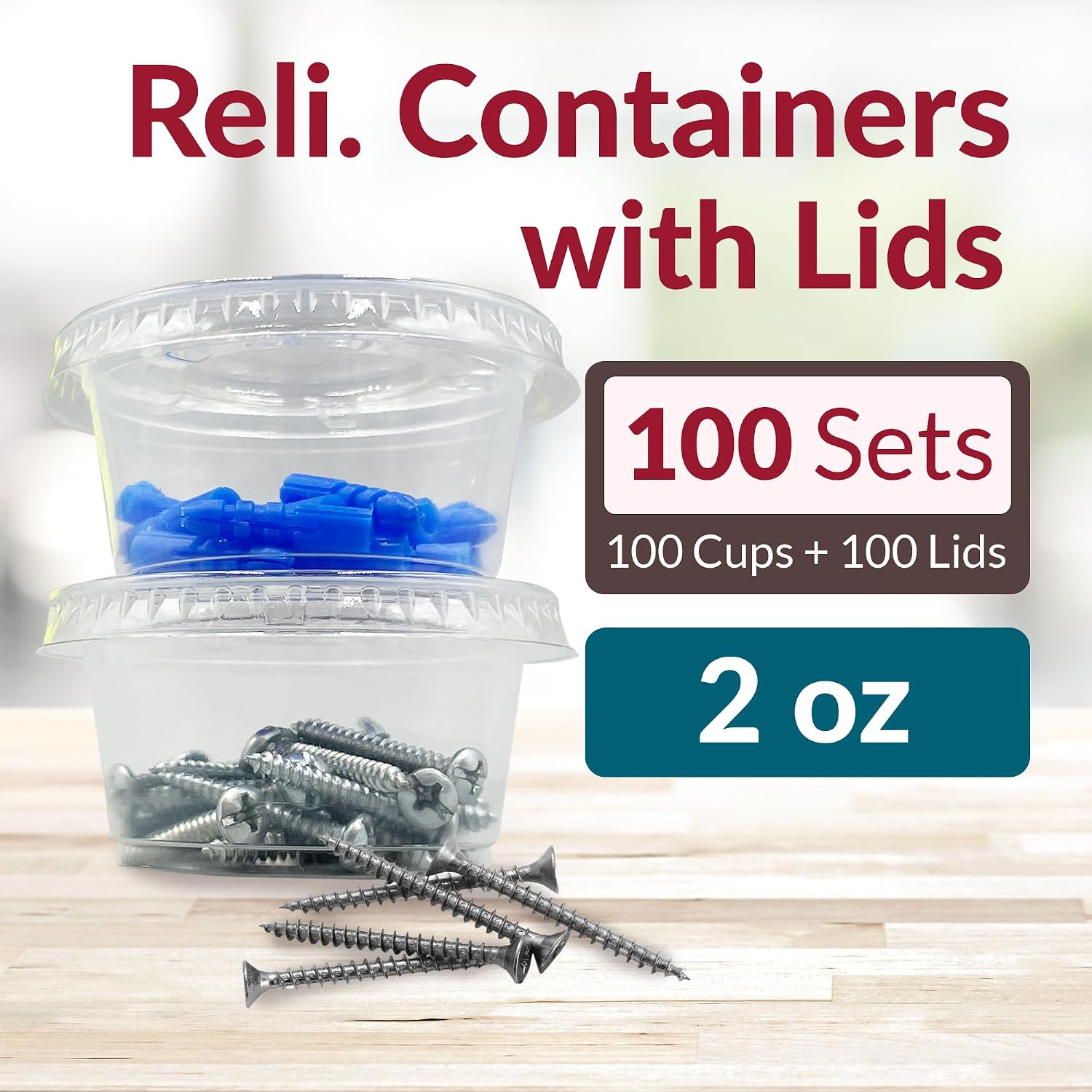 Reli. 2 oz Condiment Containers with Lids (100 sets) | Ideal for Sauce, Souffle,