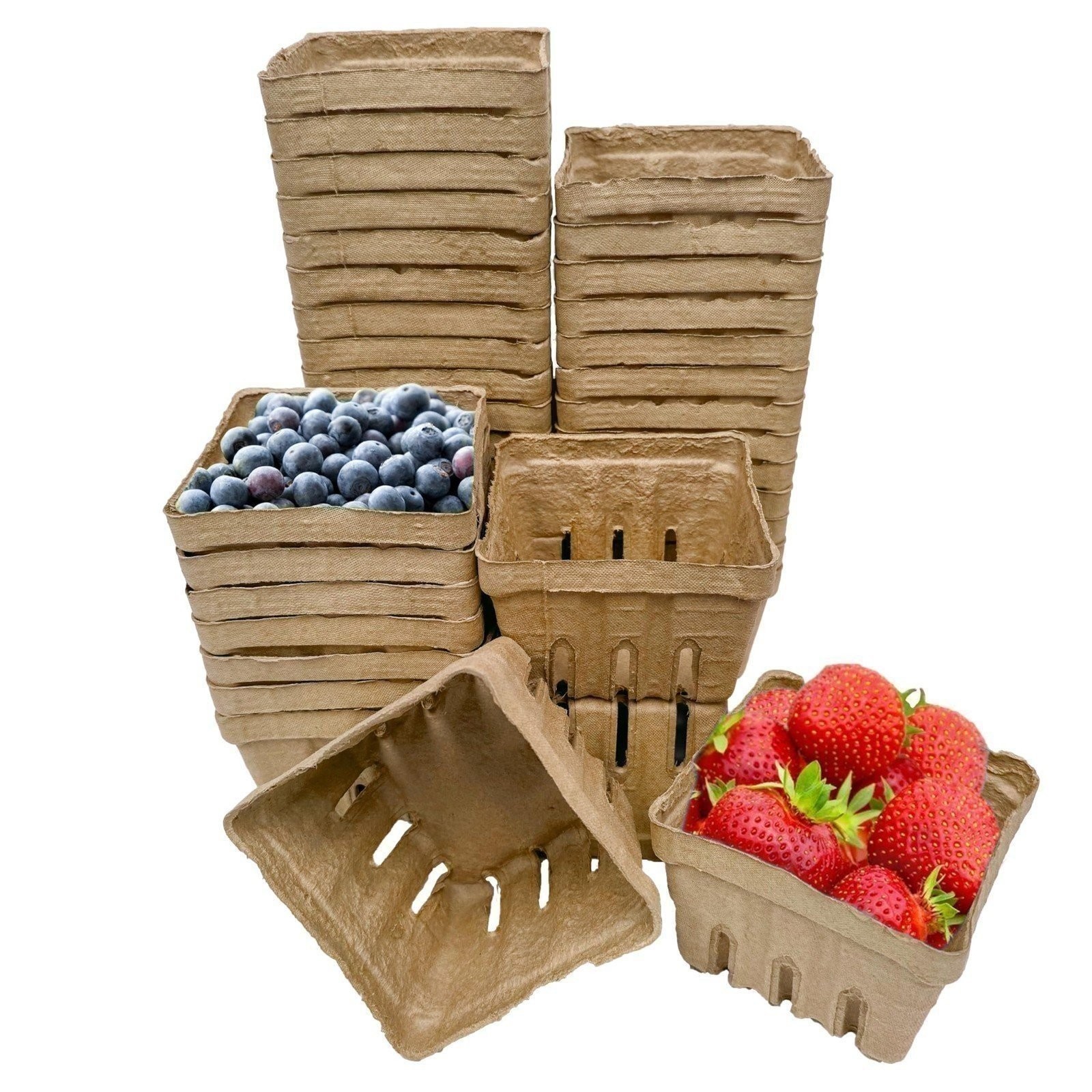 40 Pack Natural Berry Basket 1 Pint, Pulp Fiber Vented Produce Containers…