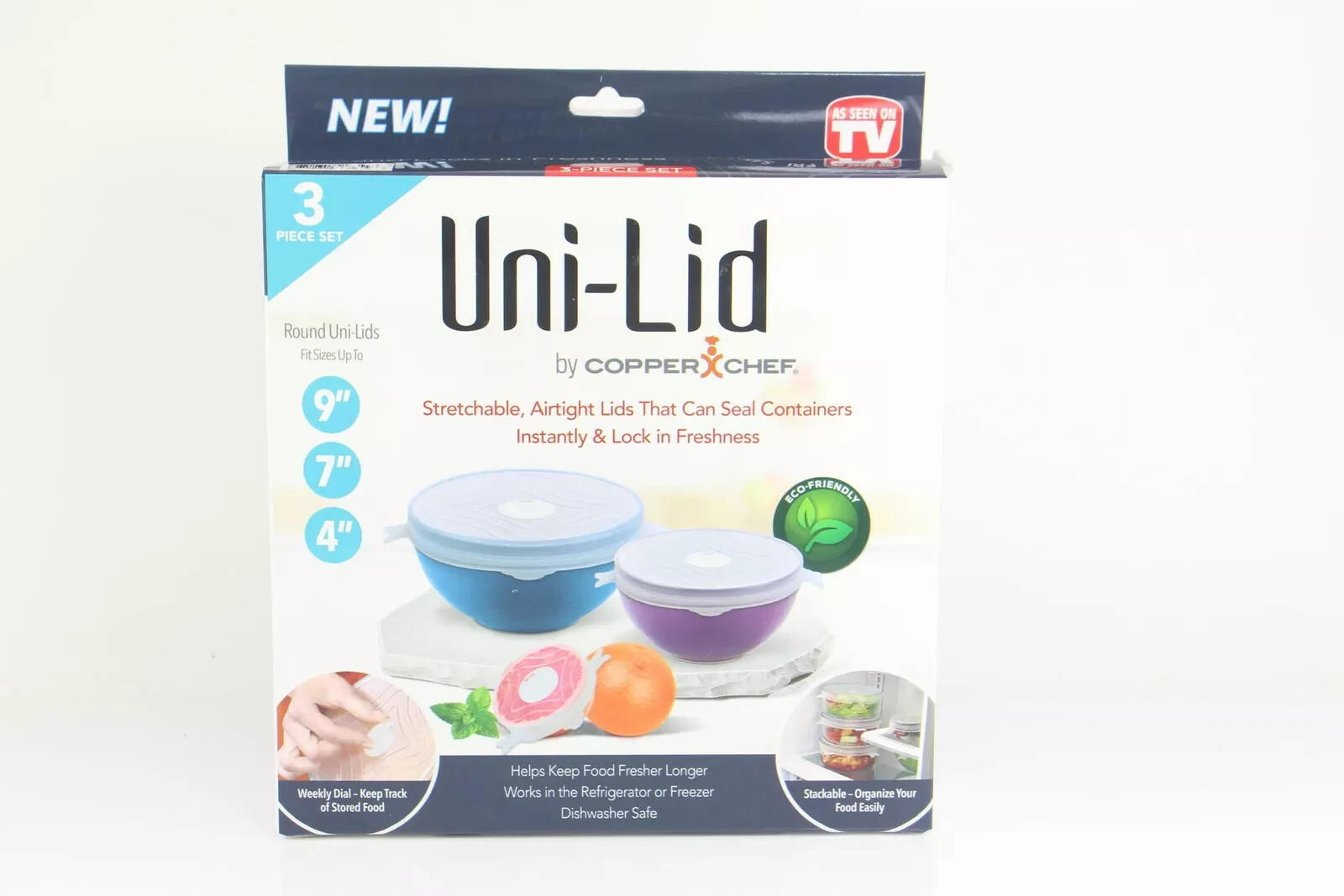 Uni-lid By Copper Chef 3 Piece Set FITS SIZES 9″ 7″ 4″ Round Lids U60