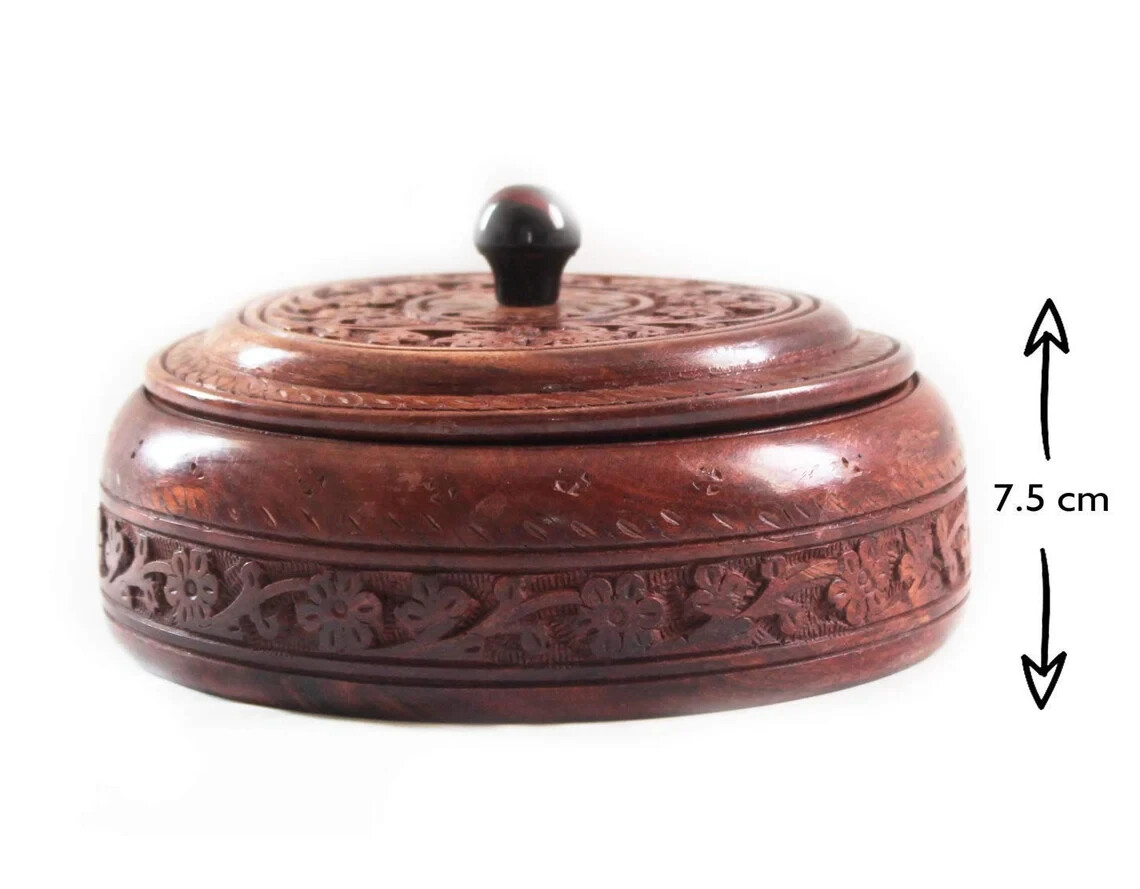 Wood Dry Fruit Box Handmade Wooden Large Size Round Food Storage, Spice Box