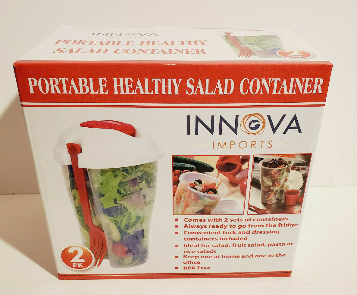 INNOVA IMPORTS PORTABLE SALAD CONTAINERS SET2 FORKS DRESSING CONTAINER BPA FREE