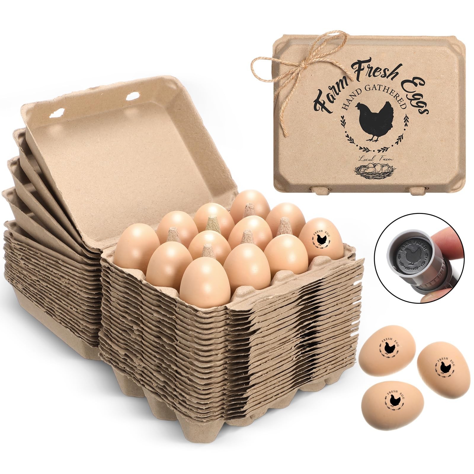 24 PCS Easter 12 Count Egg Cartons 3×4 Natural Pulp Box Stamper Ropes Farm