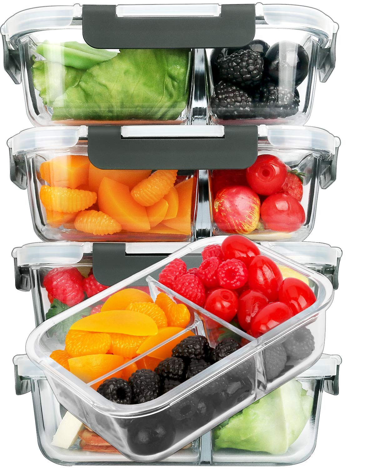 [5-Pack, 36 oz] Glass Meal Prep Containers 3 Compartment with Lids, Glass Lun…
