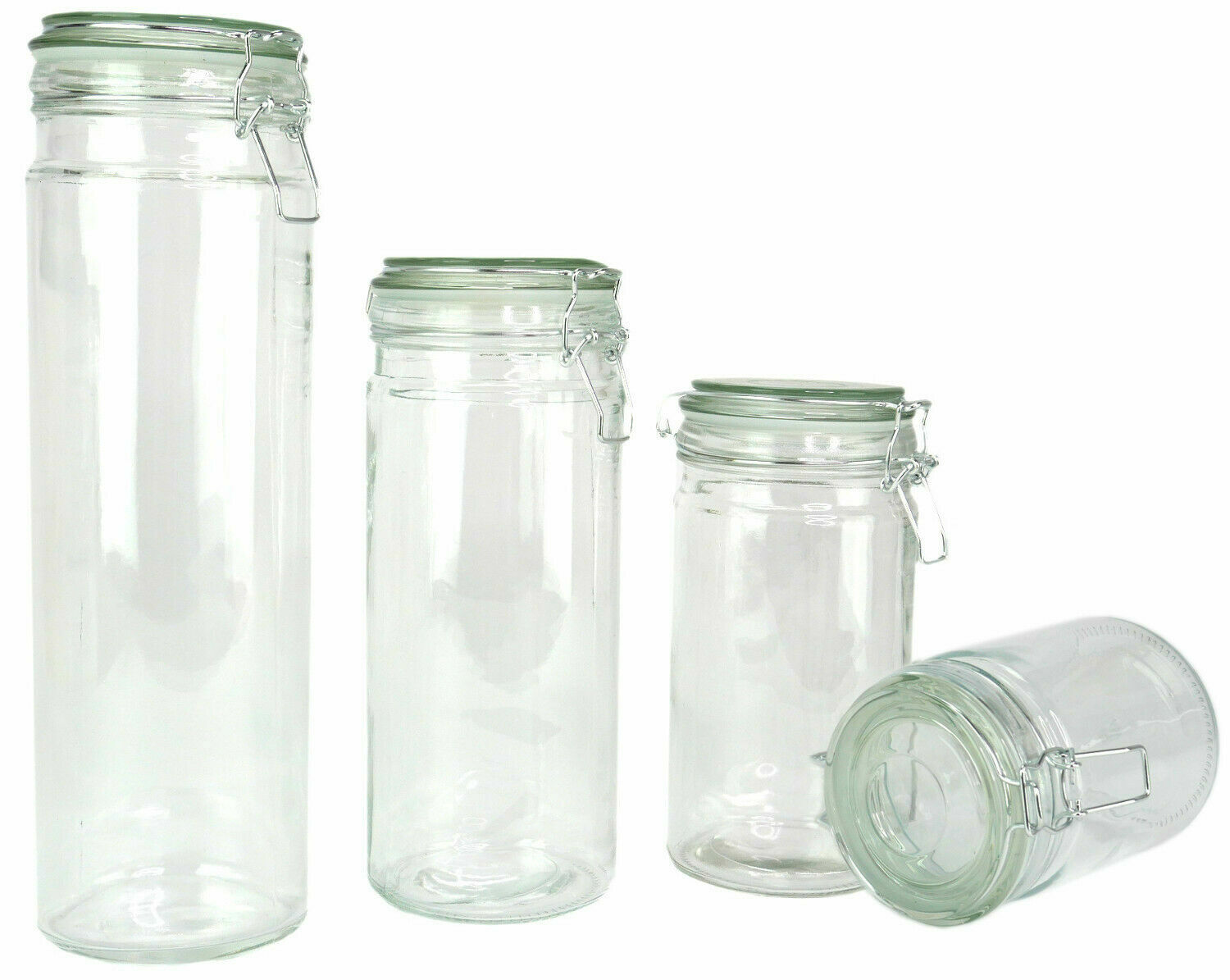 Lot of 16 Glass Storage Jars – Glass with Silicone Sealing Hinged Lids 4 Sizes