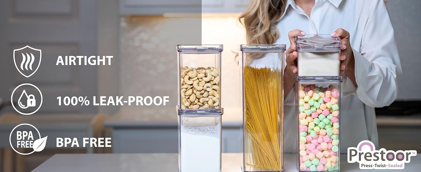 4-Pack Airtight Pantry Containers, 1.9 QT / 1.8 L Clear Food Storage Jars with