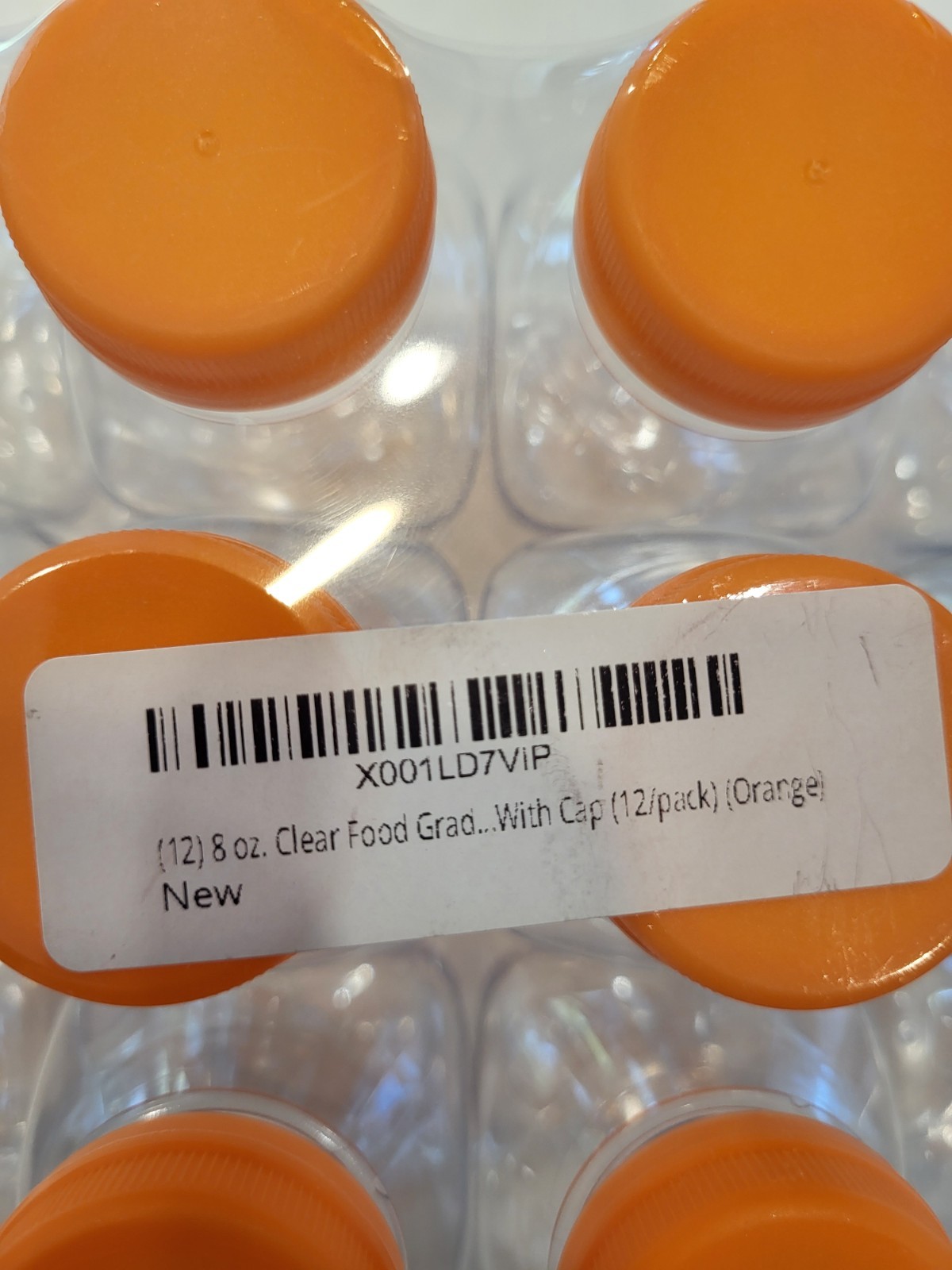 12 Pack Clear Plastic Juice Bottles w/ Orange Caps Food Grade Drink Containers