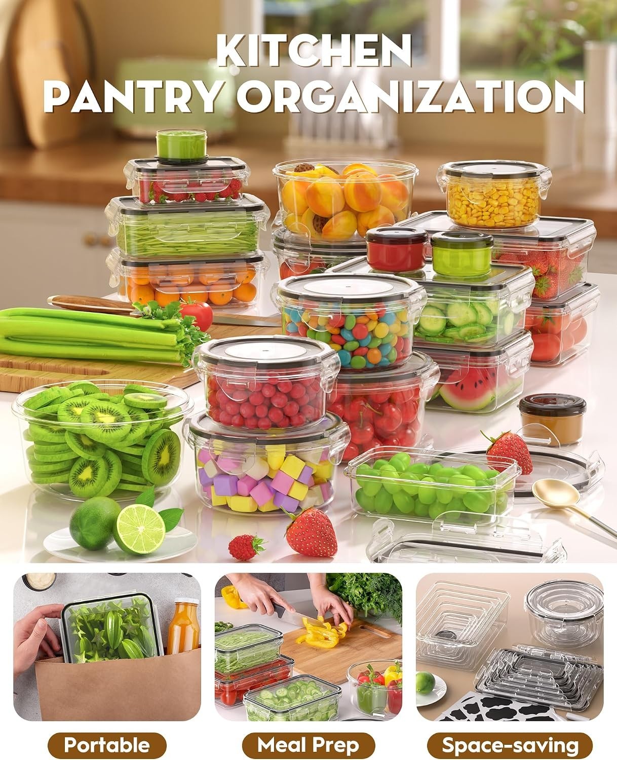 40 PCS Food Storage Containers with Lids Airtight 20 Containers & 20 Lids, Le…