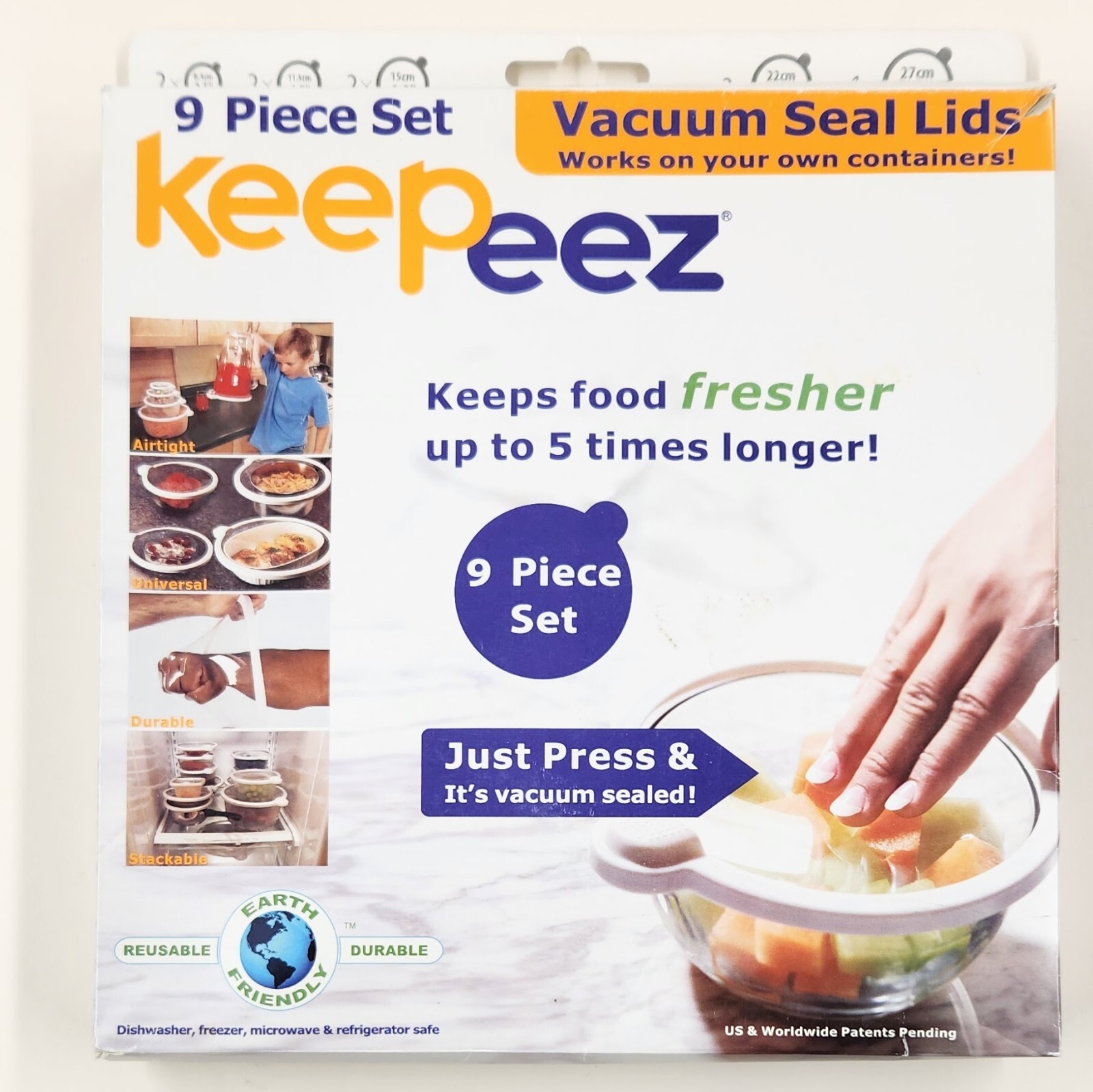 Keepeez Airtight Vacuum Seal Lids 9 Piece Set