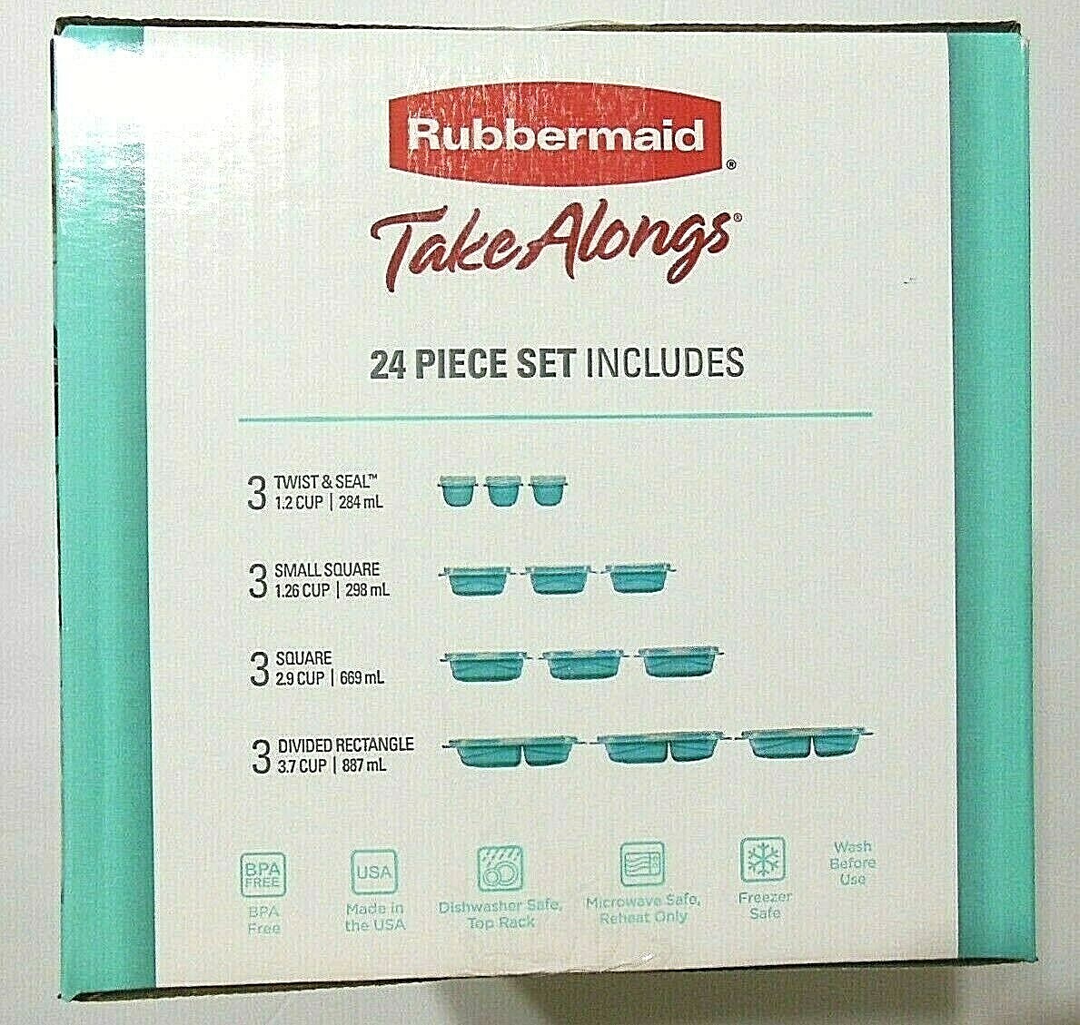 Rubbermaid Take Alongs Food Storage Containers 24 piece Teal