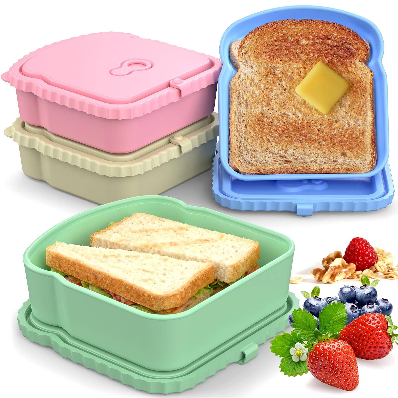 4 Pack Reusable Sandwich Snack Containers Bags for Picnic, Office, Travel
