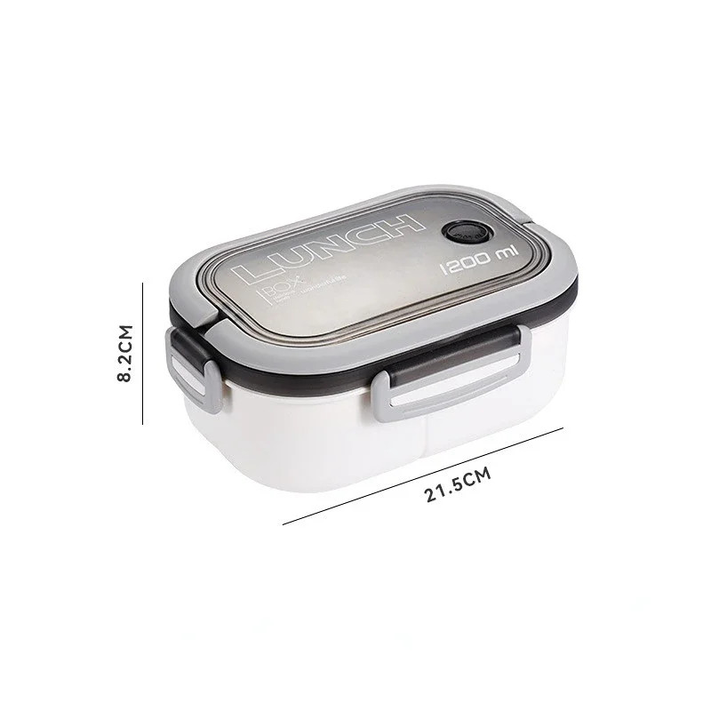 1 Pc 2 Layer Bento Lunch Box with Fork Spoon 1200ml Microwave Leakproof Food