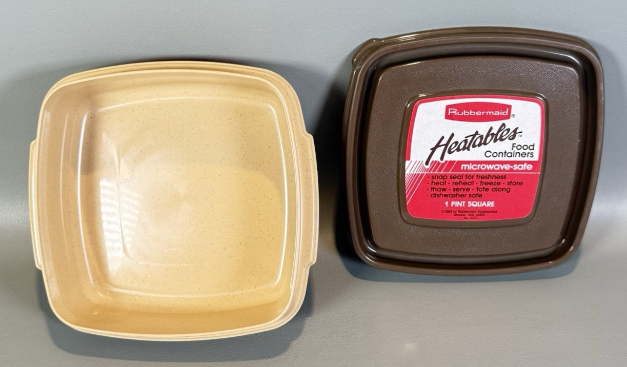 VTG 1986 Rubbermaid Heatables #1 Square 1 Pt 2 Cup Container 5270 Tan Brown