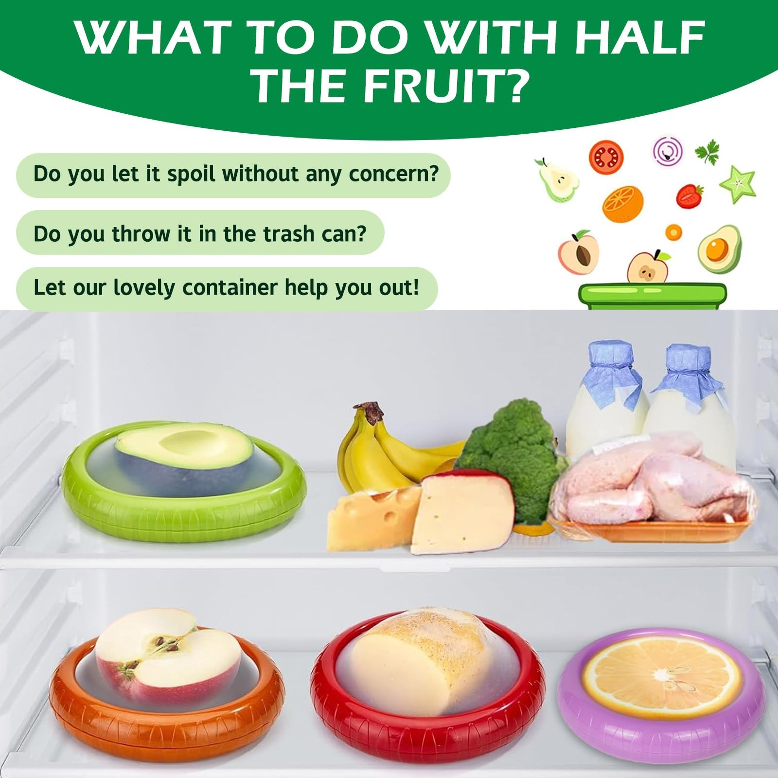 BAOKUA Avocado Saver and onion storage – Set of 4 Purple, brown, green, red