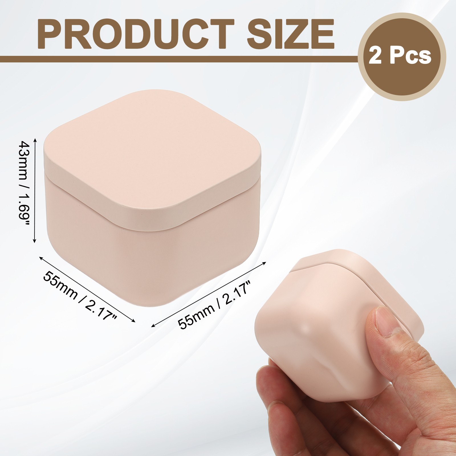 2Pcs Square Tin Can with Lids 2.2 x 2.2 x 1.7″ Small Metal Tins Pink