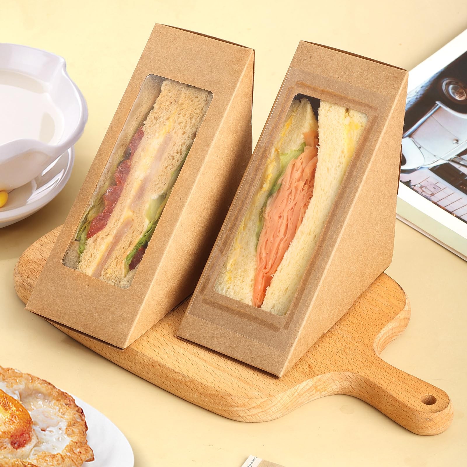Paper Sandwich Box 50 Pieces Sandwich Take Out Boxes with Window Paper Take O…