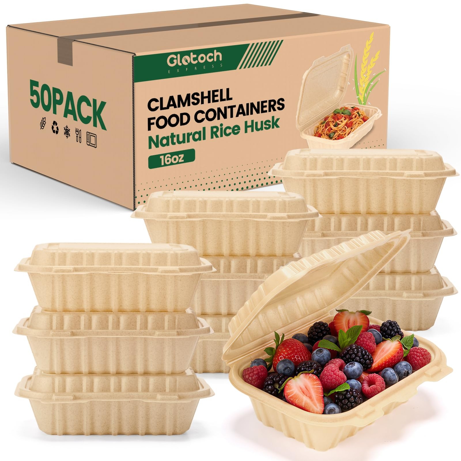 Clamshell Take Out Food Containers,50 Pack-16oz Disposable Meal Prep Containe…