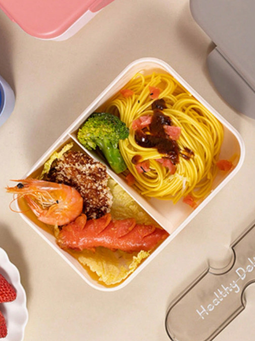 1Pc Bento Lunch Box With 2 Compartments & Cutlery – Reusable Microwave Safe