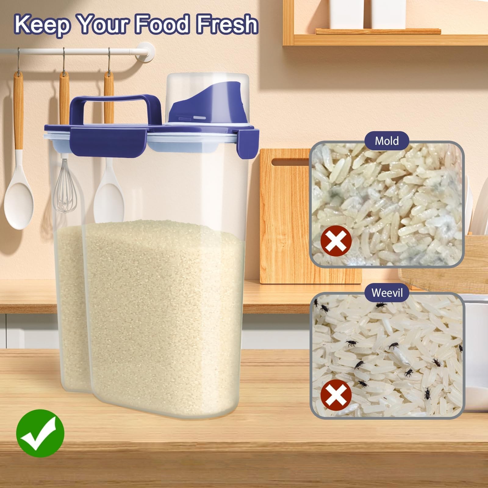 Komzon Rice Container, Airtight Rice Storage Container 10lb, Cereal Container…