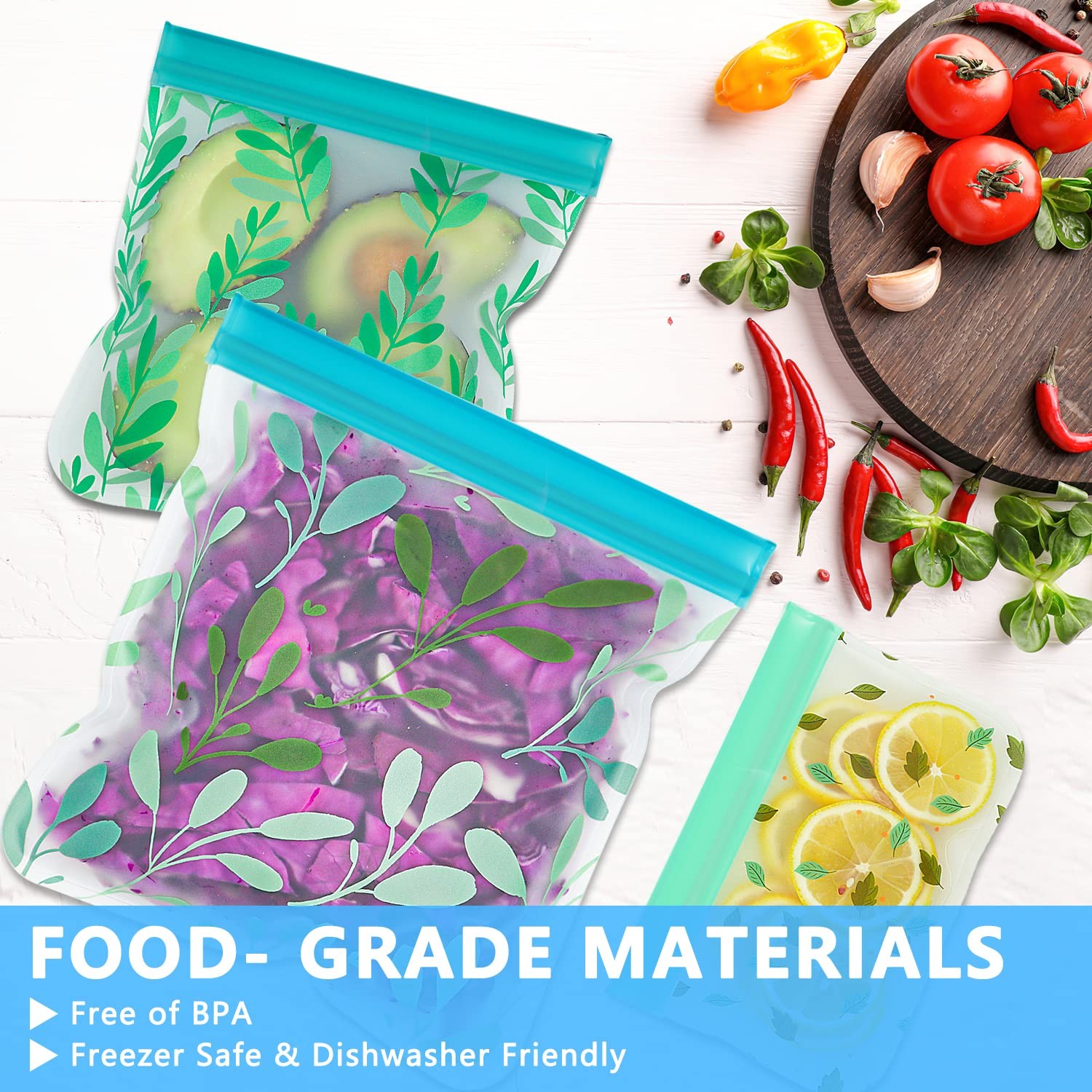 10 Pack Dishwasher Safe Reusable PEVA Food Storage Bags, 10 packs, 10Pack