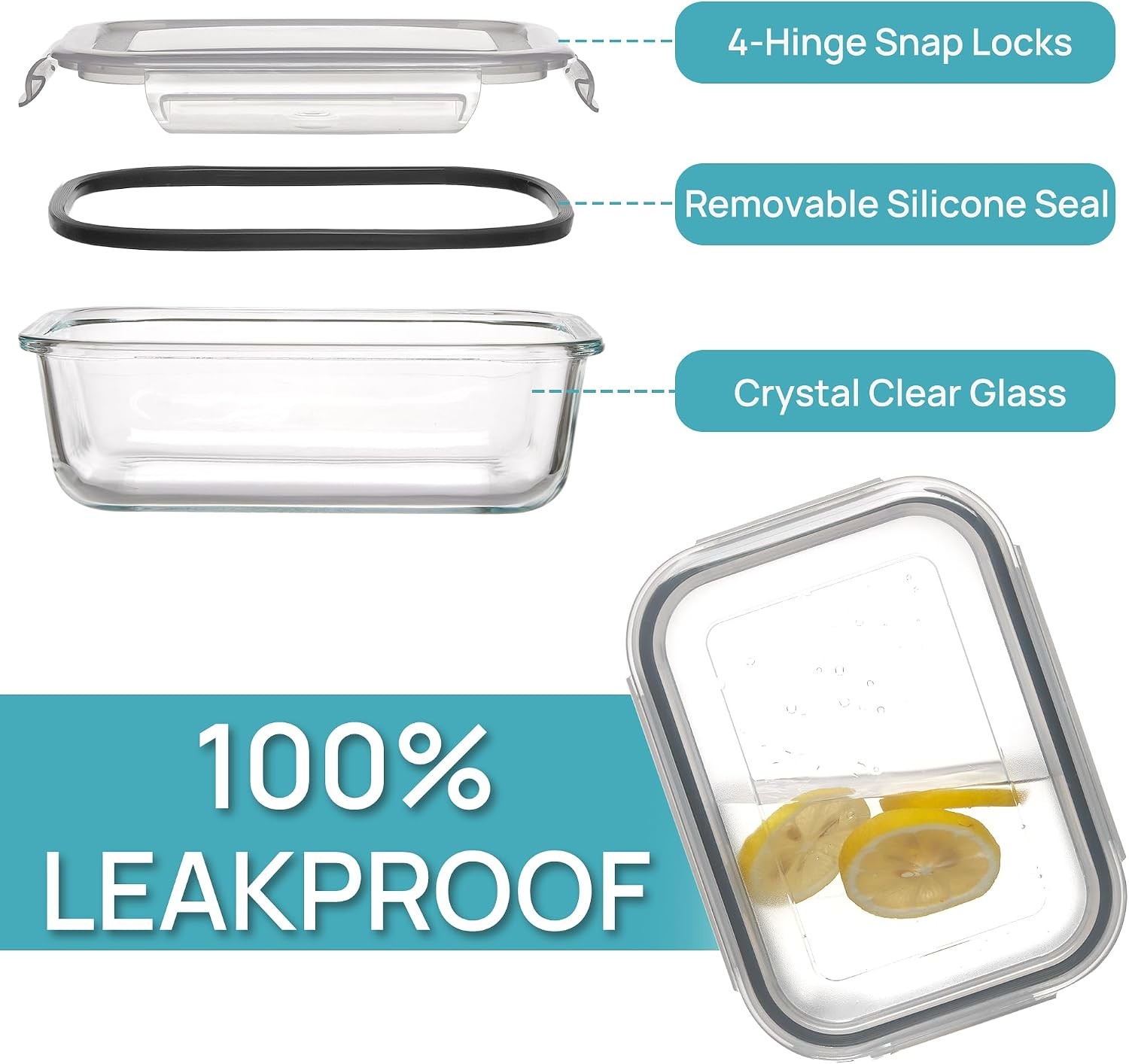 5Pack 22oz Glass Storage Containers with Lids, Glass Meal Prep