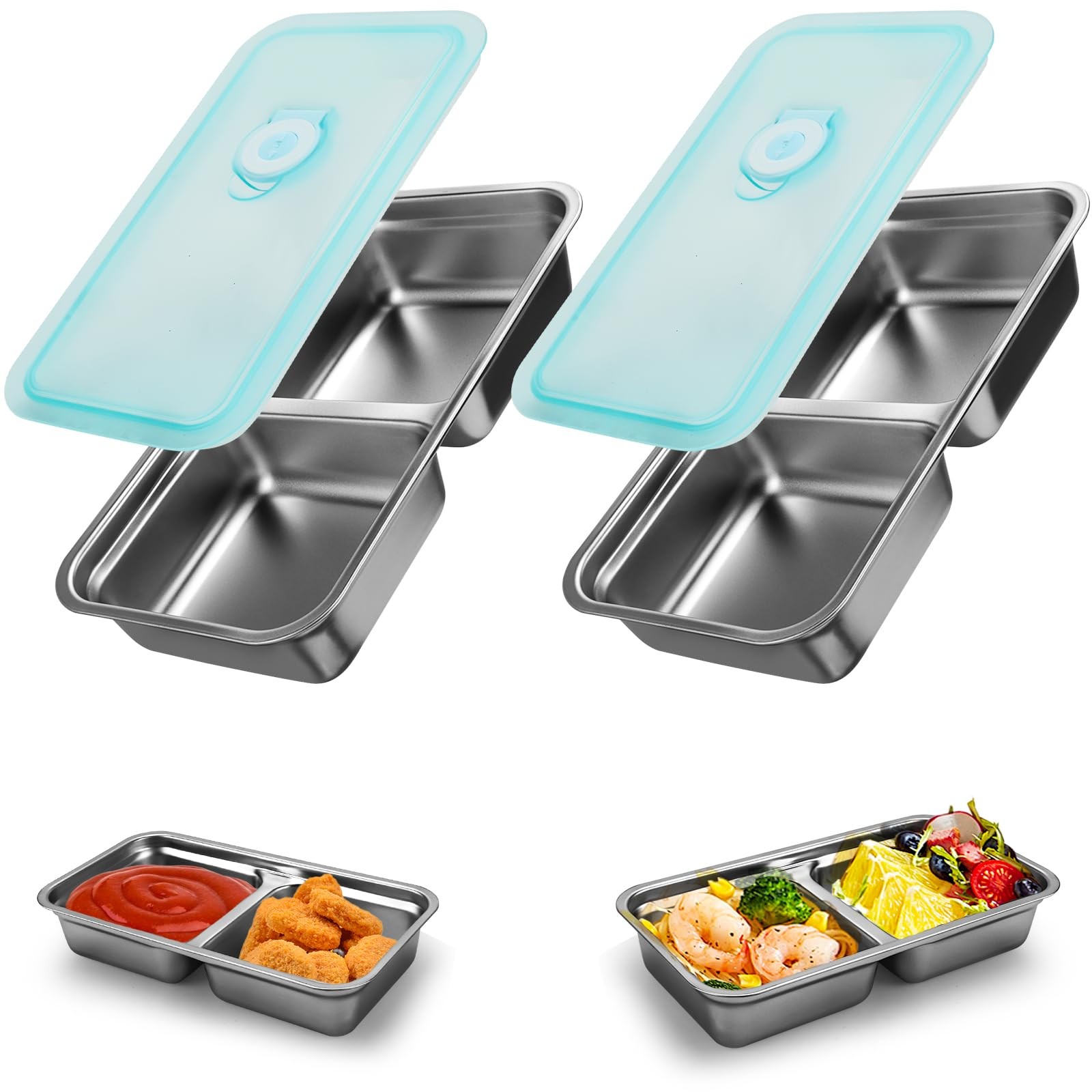 Stainless Steel Reusable Snack Containers with Lids, Grab and Go Double Compa…