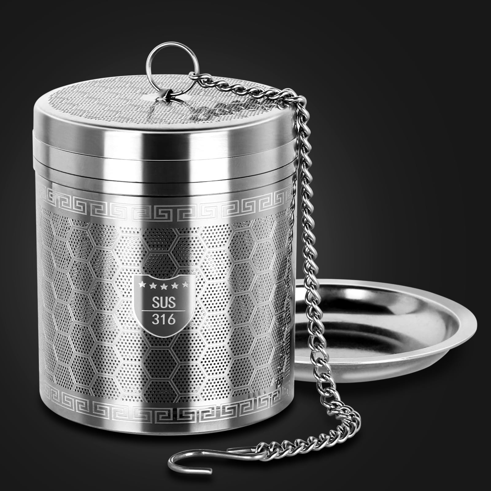 316 Stainless Steel Tea Strainer for Loose Leaf (1, Large) Large, Silver