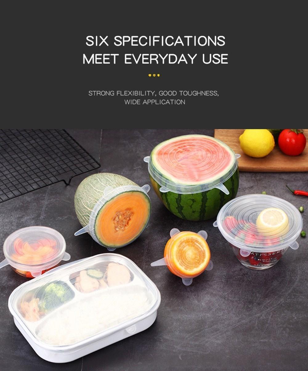 6pcs Stretchable Silicone Lids – Reusable, Universal Fit, Microwave Safe