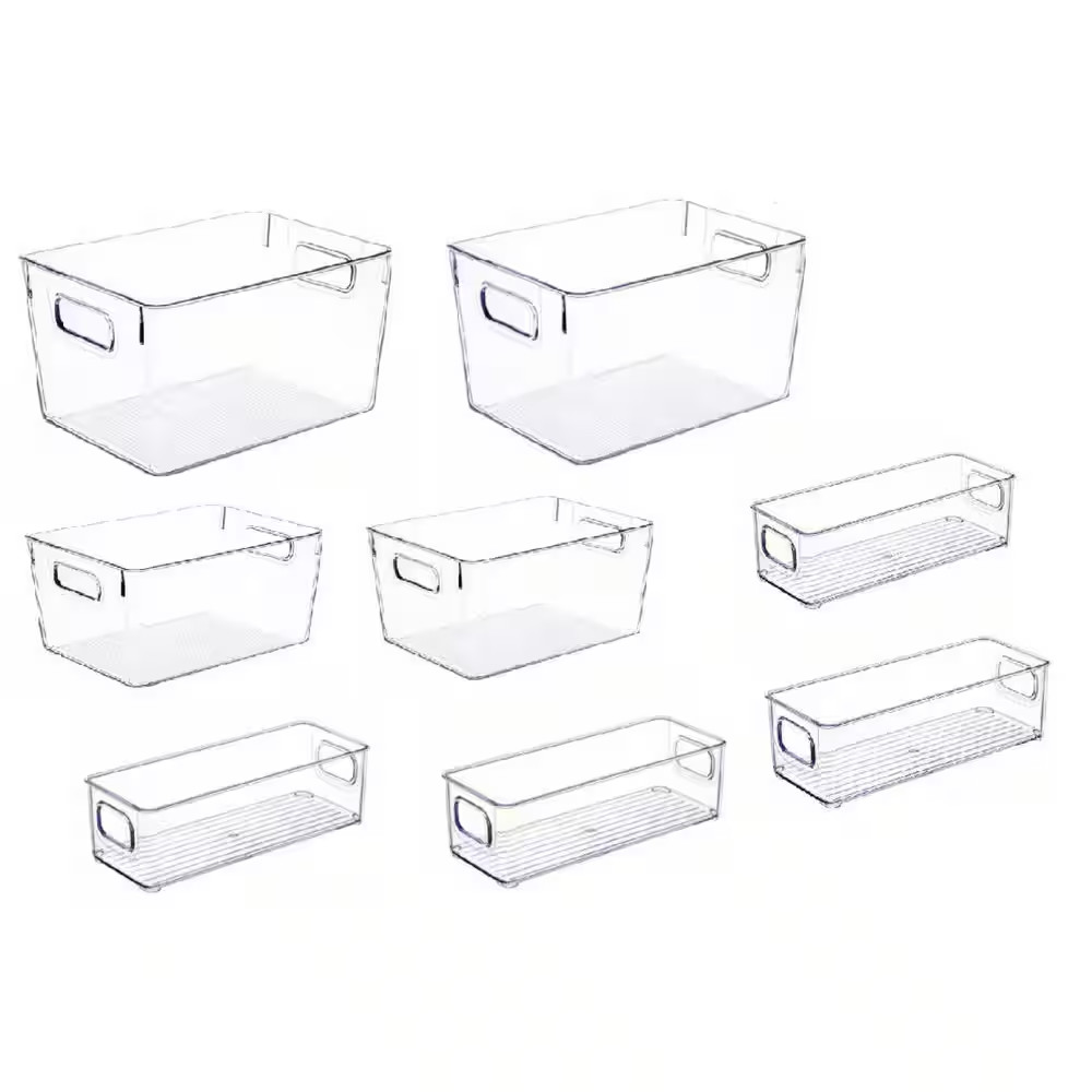 8-Shelf Clear Stackable Storage Bins Set Transparent Plastic Home Pantry Kitchen
