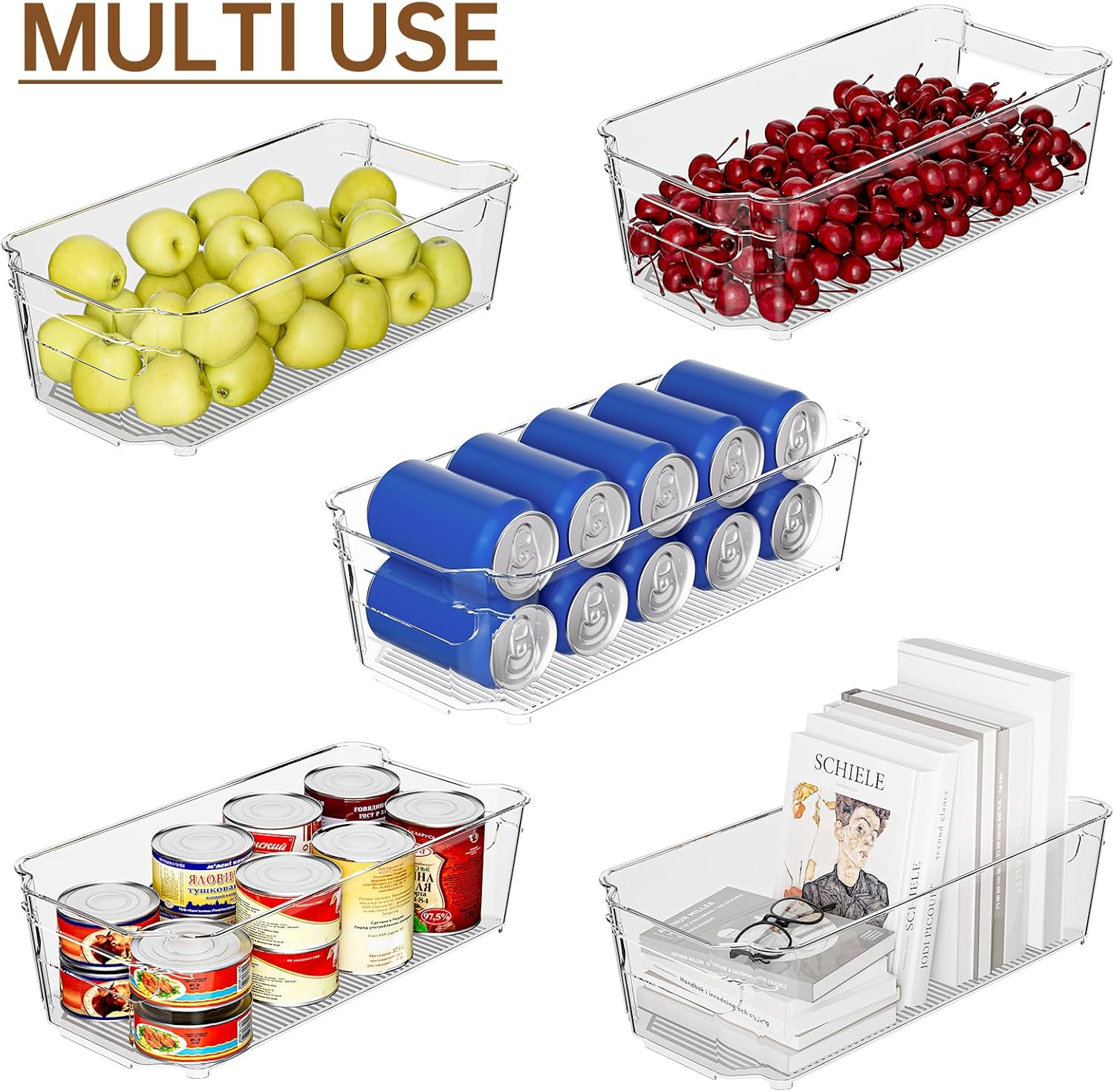 Clear Fridge Organizer, Refrigerator Organizer Bins with Handle, Freezer, Kitche