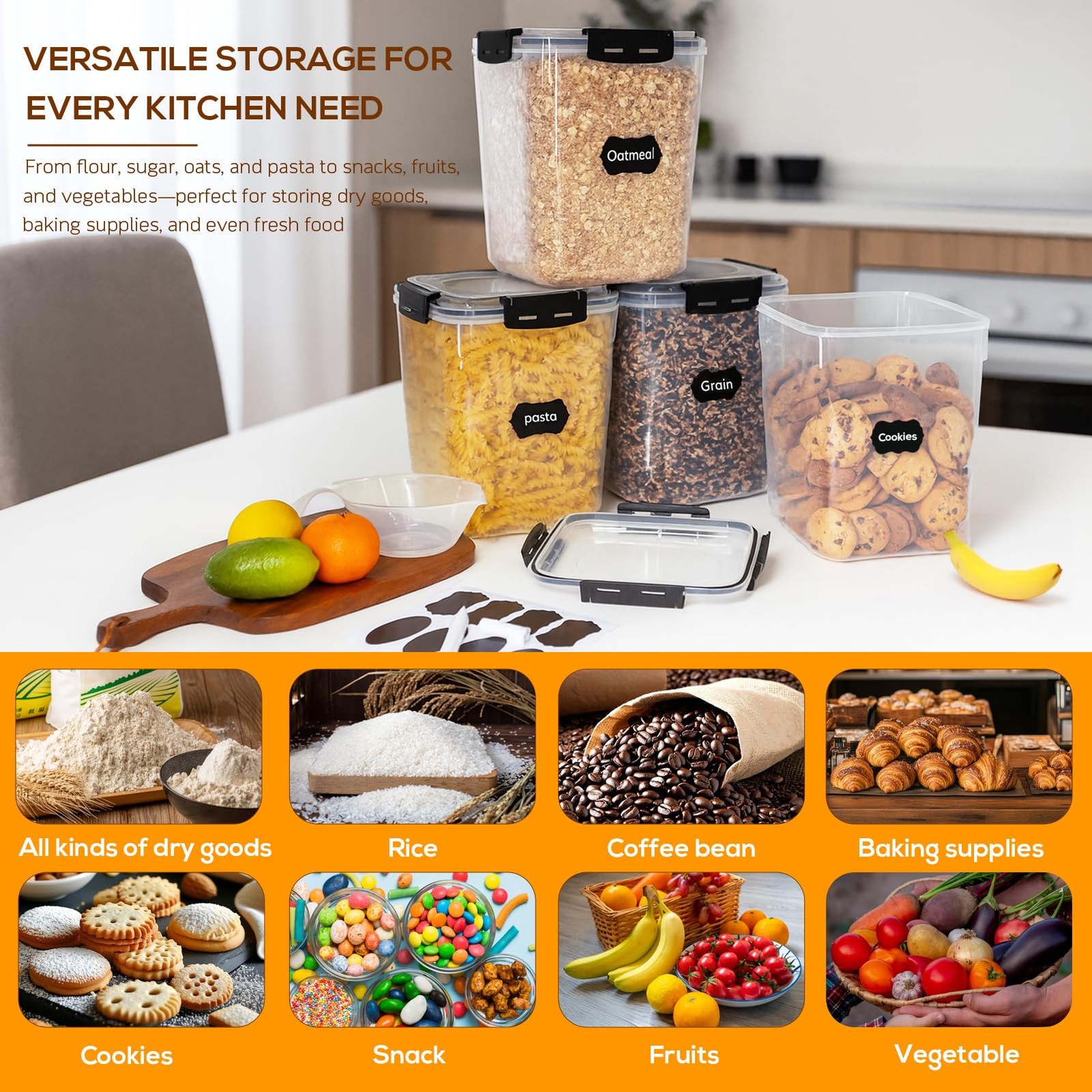 Large Thicker Food Storage Containers with Lids Airtight 5.3L/179Oz, 4pcs Pla…
