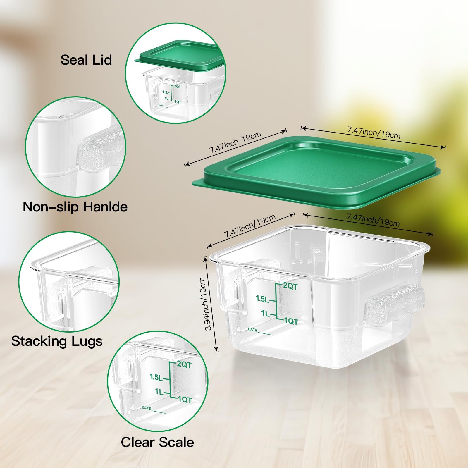 FeyBuosk 6 pcs 2qt Food Storage 2 Qt, 7.48″ x 3.95 inches, A1-2QT-6PCS-GREEN